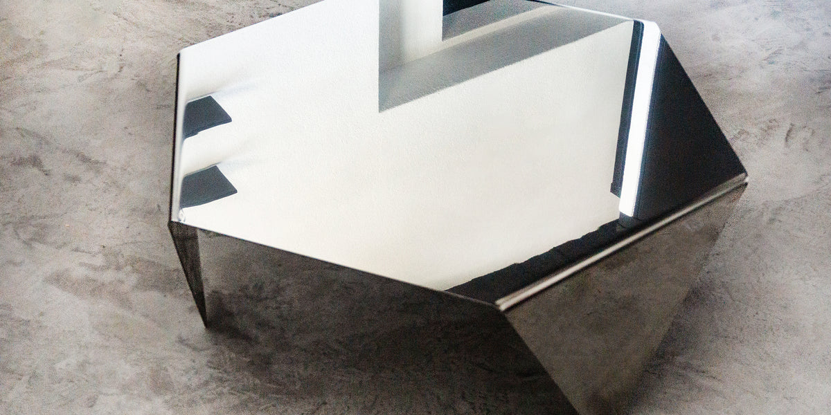 Brushed steel store coffee table