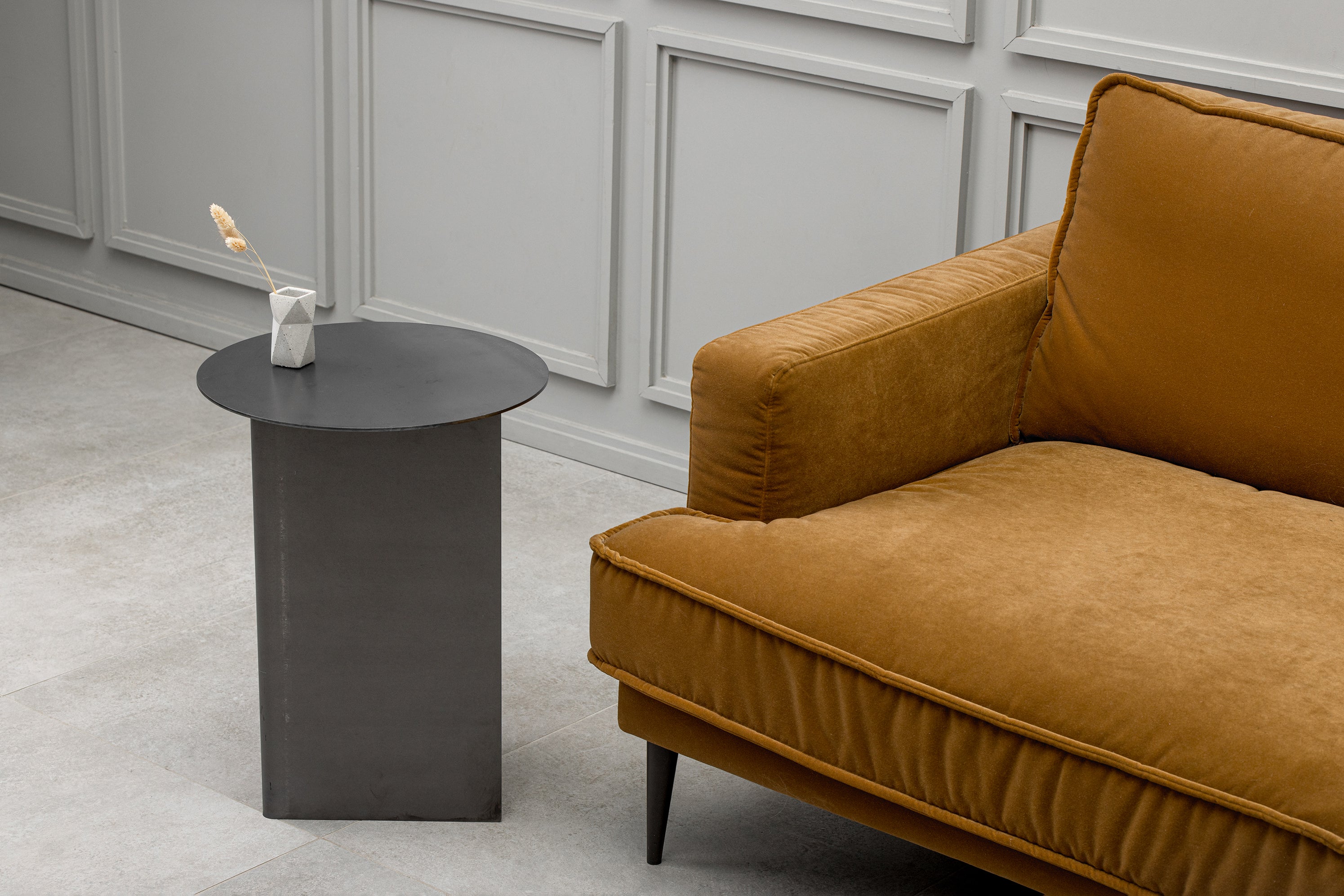 Bernardo Round Wire Frame Side Table Natural and Gunmetal